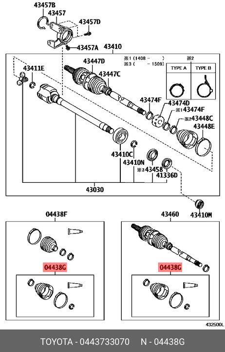 фото Toyota 04437-33070 Правый пыльник внутреннего ШРУСа переднего приводного вала (комплект) Toyota 04437-33070 Правый пыльник внутреннего ШРУСа переднего приводного вала (комплект)
