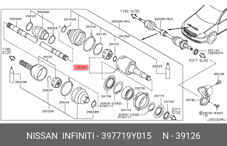фото Nissan 39771-9Y015 Шрус внутренний правый Nissan 39771-9Y015 Шрус внутренний правый