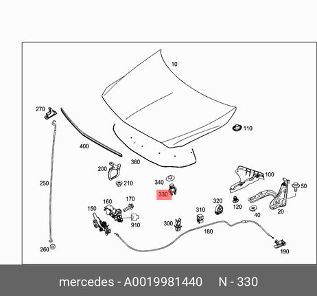 фото Mercedes A 001 998 14 40 Упор капота Mercedes A 001 998 14 40 Упор капота