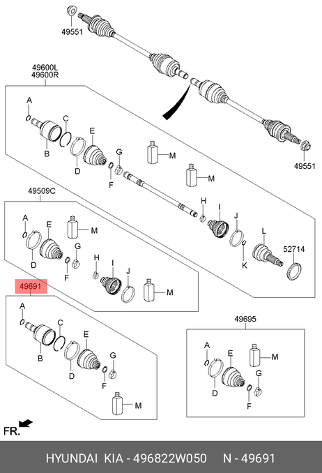 фото Hyundai/Kia 496822W050 Шрус в сборе | перед прав | Hyundai/Kia 496822W050 Шрус в сборе | перед прав |