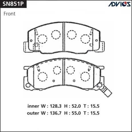 фото ADVICS SN851P Дисковые тормозные колодки ADVICS SN851P Дисковые тормозные колодки