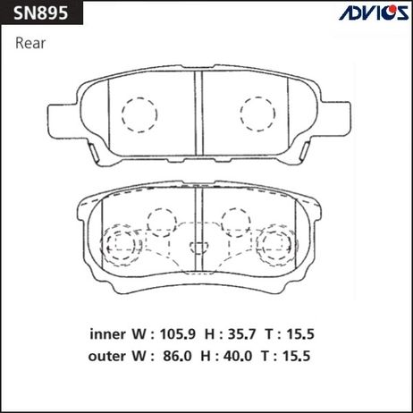 фото ADVICS SN895 Дисковые тормозные колодки ADVICS SN895 Дисковые тормозные колодки