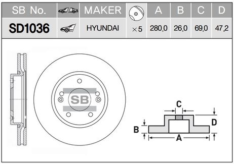 фото Sangsin SD1036 Диск тормозной (51712-2l000) | перед | Sangsin SD1036 Диск тормозной (51712-2l000) | перед |