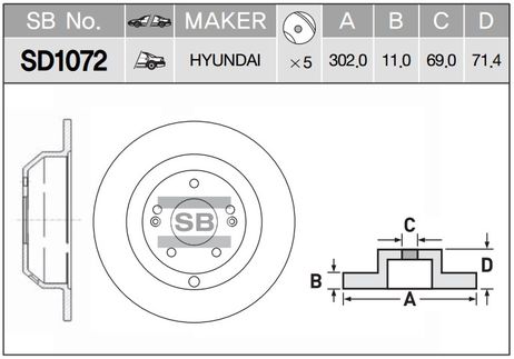 фото Sangsin SD1072 Диск тормозной Hyundai Santa Fe 05-19 / Kia Sorento 09-21 / Hyundai Grand Santa Fe 13-18 Sangsin SD1072 Диск тормозной Hyundai Santa Fe 05-19 / Kia Sorento 09-21 / Hyundai Grand Santa Fe 13-18