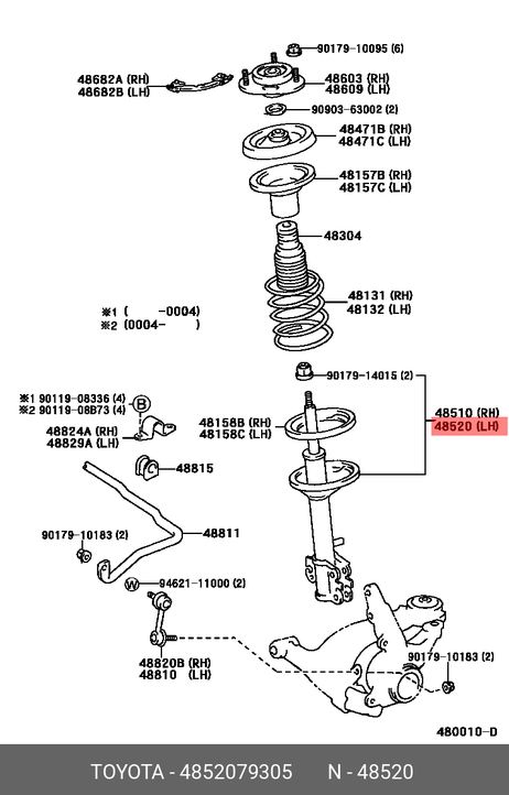 Toyota 48520-79305 Стойка амортизационная | перед лев |