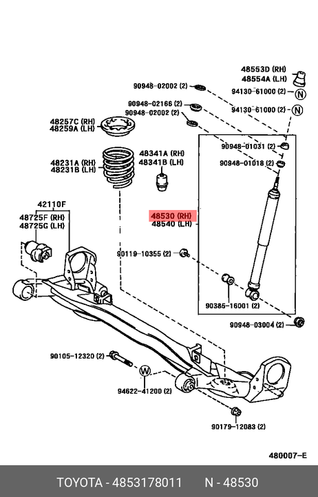 фото Toyota 48531-78011 Стойка задняя Toyota 48531-78011 Стойка задняя