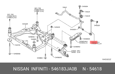 фото Nissan 54618-3JA0B Стойка стабилизатора | перед прав | Nissan 54618-3JA0B Стойка стабилизатора | перед прав |