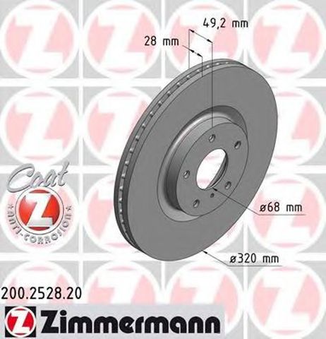 фото Zimmermann 200.2528.20 Диск тормозной | перед | Zimmermann 200.2528.20 Диск тормозной | перед |