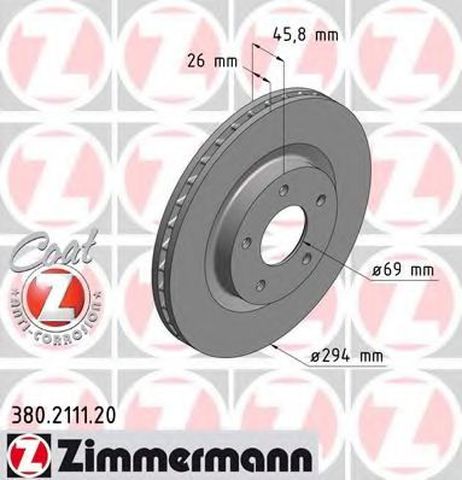 фото Zimmermann 380.2111.20 Тормозной диск | перед | Zimmermann 380.2111.20 Тормозной диск | перед |