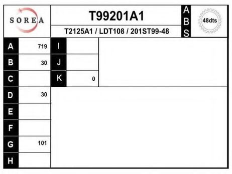 EAI T99201A1 Приводной вал | перед лев |