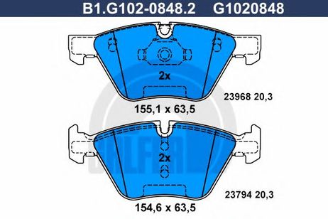GALFER B1.G102-0848.2 Колодки тормозные дисковые | перед |