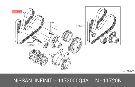 фото Nissan 11720-00Q4A Ремень поликлиновый Nissan 11720-00Q4A Ремень поликлиновый