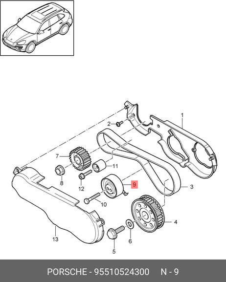 фото Porsche 95510524300 Ролик натяжной Porsche 95510524300 Ролик натяжной