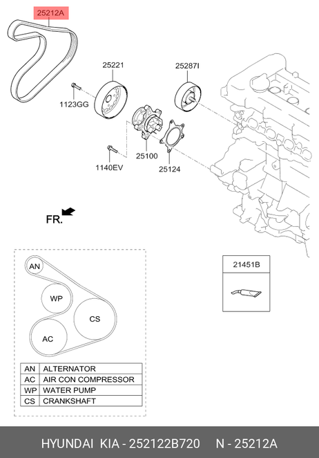 фото Hyundai/Kia 252122B720 Приводной ремень трапецеидального поперечного сечения, l=125 см Hyundai/Kia 252122B720 Приводной ремень трапецеидального поперечного сечения, l=125 см