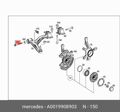 фото Mercedes A0019908903 Монтажный комплект, рычаг независимой подвески колеса Mercedes A0019908903 Монтажный комплект, рычаг независимой подвески колеса