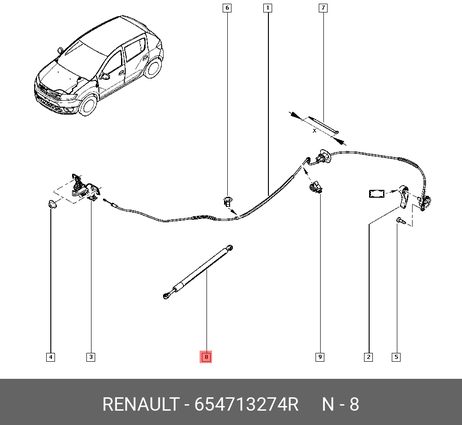 фото Renault 654713274R Амортизатор капота Renault 654713274R Амортизатор капота