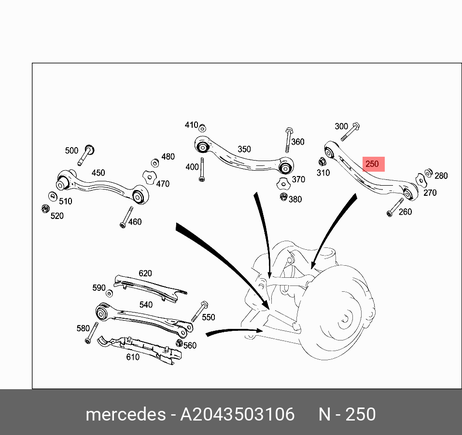 фото Mercedes A2043503106 Рычаг подвески | зад прав | Mercedes A2043503106 Рычаг подвески | зад прав |