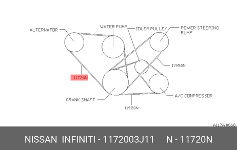 фото Nissan 11720-03J11 Ремень приводной Nissan 11720-03J11 Ремень приводной