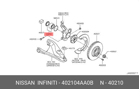 фото Nissan 40210-4AA0B Подшипник ступицы | перед | Nissan 40210-4AA0B Подшипник ступицы | перед |