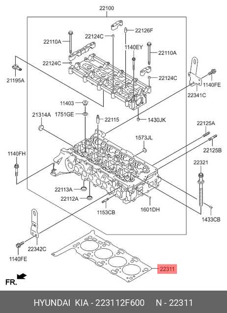 фото Hyundai/Kia 223112F600 Прокладка головки блока цилиндров Hyundai/Kia 223112F600 Прокладка головки блока цилиндров