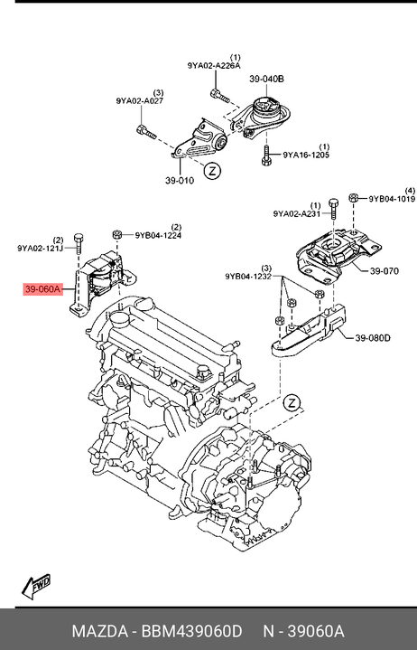 фото Mazda BBM4-39-060D Подушка двигателя | перед прав | Mazda BBM4-39-060D Подушка двигателя | перед прав |