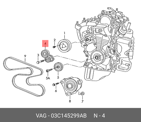 фото VAG 03C145299AB Ролик натяжителя VAG 03C145299AB Ролик натяжителя