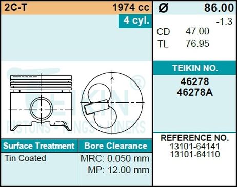фото Teikin 46278 STD Поршни (к-т 4шт) STD Teikin 46278 STD Поршни (к-т 4шт) STD