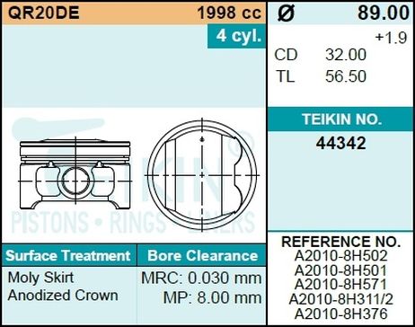 фото Teikin 44342 STD Поршни (к-т 4шт) STD Teikin 44342 STD Поршни (к-т 4шт) STD