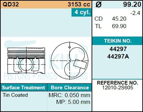 фото Teikin 44297 STD Поршни (к-т 4шт) STD Teikin 44297 STD Поршни (к-т 4шт) STD