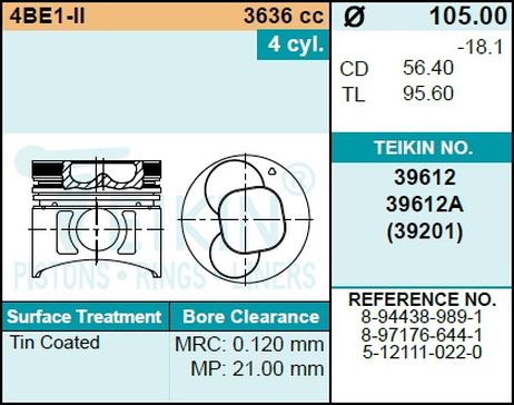 фото Teikin 39612 STD Поршни (к-т 4шт) STD Teikin 39612 STD Поршни (к-т 4шт) STD