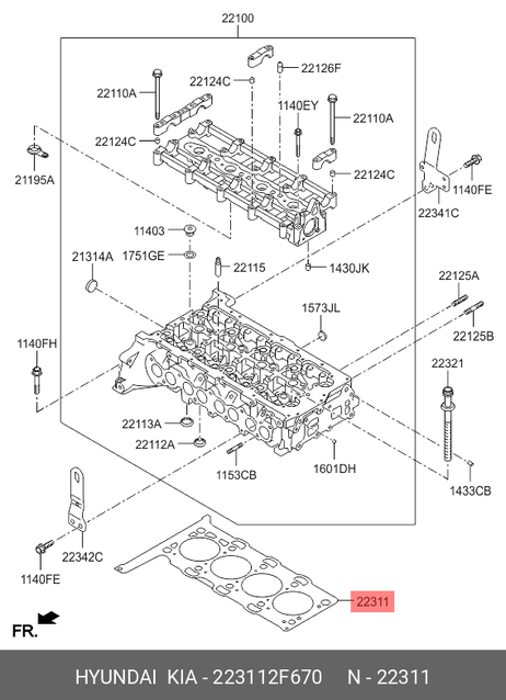 фото Hyundai/Kia 223112F670 Прокладка головки блока цилиндров Hyundai/Kia 223112F670 Прокладка головки блока цилиндров