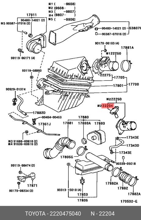 фото Toyota 22204-75040 Расходомер воздуха Toyota 22204-75040 Расходомер воздуха