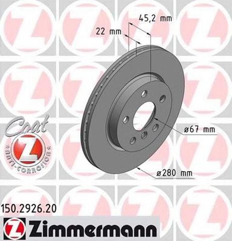 фото Zimmermann 150.2926.20 Диск тормозной | перед | Zimmermann 150.2926.20 Диск тормозной | перед |
