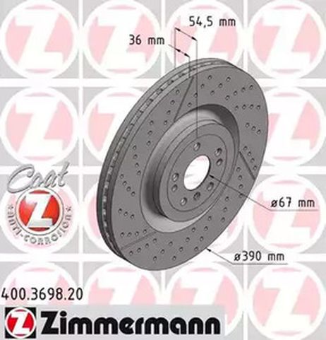 фото Zimmermann 400.3698.20 Тормозной диск | перед | Zimmermann 400.3698.20 Тормозной диск | перед |