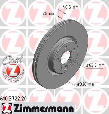 фото Zimmermann 610.3722.20 Тормозной диск | перед | Zimmermann 610.3722.20 Тормозной диск | перед |