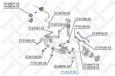 фото Stellox 77-01517-SX Подвеска, рычаг независимой подвески колеса | зад прав/лев | Stellox 77-01517-SX Подвеска, рычаг независимой подвески колеса | зад прав/лев |