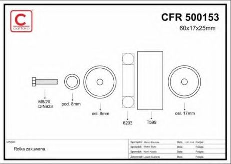 фото Caffaro 500153 Паразитный / ведущий ролик, поликлиновой ремень Caffaro 500153 Паразитный / ведущий ролик, поликлиновой ремень