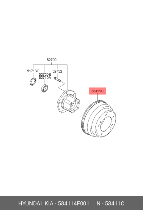 фото Hyundai/Kia 58411-4F001 Тормозной барабан Hyundai/Kia 58411-4F001 Тормозной барабан