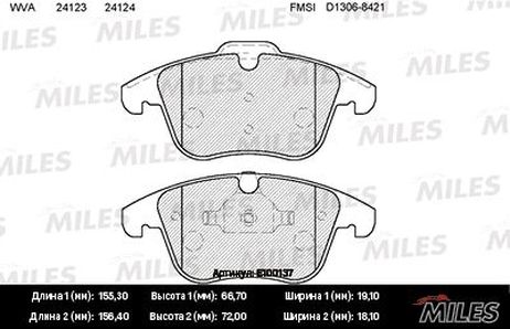 Miles E100137 Колодки тормозные ford mondeo 07>/s-max 06>/volvo S80 06>/xc70/v70 07> передние