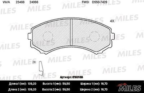 Miles E100155 Колодки тормозные mitsubishi pajero III long wagon 00>06 3.5/2.5td передние
