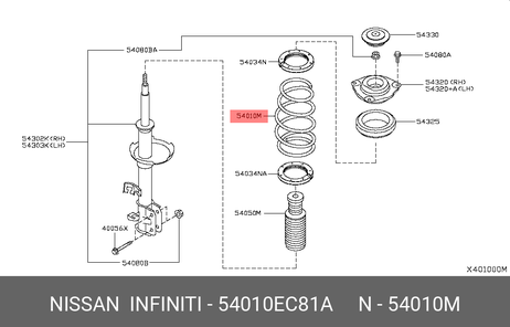 фото Nissan 54010-EC81A Пружина подвески передней | перед | Nissan 54010-EC81A Пружина подвески передней | перед |