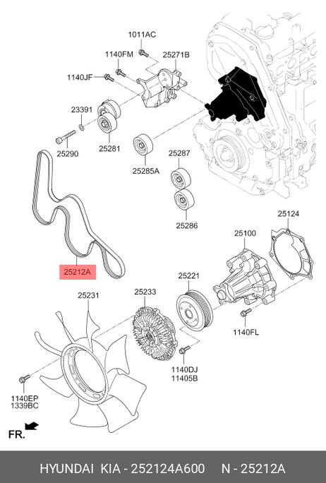 фото Hyundai/Kia 252124A600 Ремень ручейковый Hyundai/Kia 252124A600 Ремень ручейковый