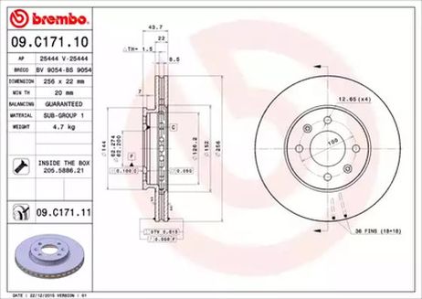 фото Brembo 09.C171.10 Снят, замена 09.c171.11 Диск тормозной Standard | перед | Brembo 09.C171.10 Снят, замена 09.c171.11 Диск тормозной Standard | перед |