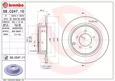 фото Brembo 08.C247.10 Снят,замена 08.c247.11 Диск тормозной Standard | зад | Brembo 08.C247.10 Снят,замена 08.c247.11 Диск тормозной Standard | зад |