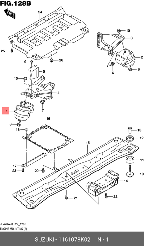 фото Suzuki 11610-78K02 Подушка двигателя | перед | Suzuki 11610-78K02 Подушка двигателя | перед |