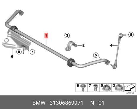 фото BMW 31306869971 Стабилизатор с резиномет.шарниром пд BMW 31306869971 Стабилизатор с резиномет.шарниром пд