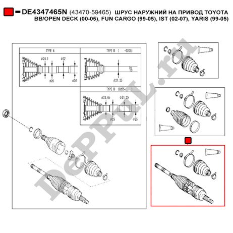 фото DePPuL DE4347465N Шрус наружний на привод toyota bb/open deck (00-05 DePPuL DE4347465N Шрус наружний на привод toyota bb/open deck (00-05