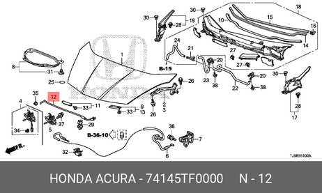 фото Honda 74145-TF0-000 Упор капота Honda 74145-TF0-000 Упор капота