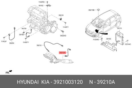 фото Hyundai/Kia 3921003120 Электрохимический лямбда-зонд для регулировки состава топливной смеси Hyundai/Kia 3921003120 Электрохимический лямбда-зонд для регулировки состава топливной смеси