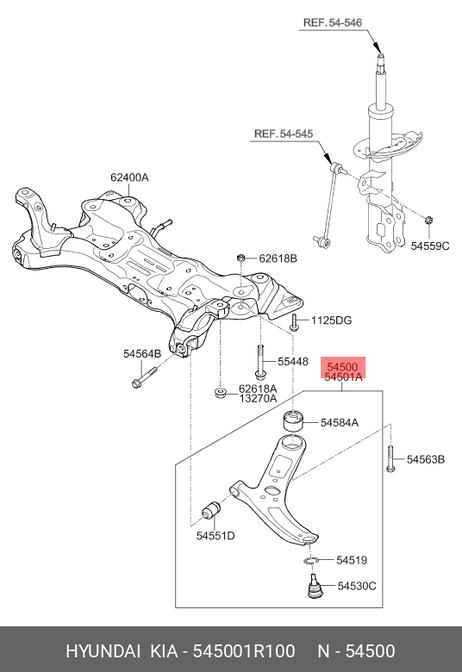фото Hyundai/Kia 545001R100 Рычаг подвески | перед лев | Hyundai/Kia 545001R100 Рычаг подвески | перед лев |